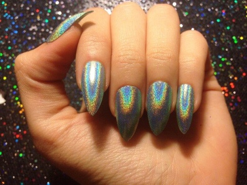 Sky Blue Holo Nails CHOOSE YOUR SHAPE Set of 20 Etsy