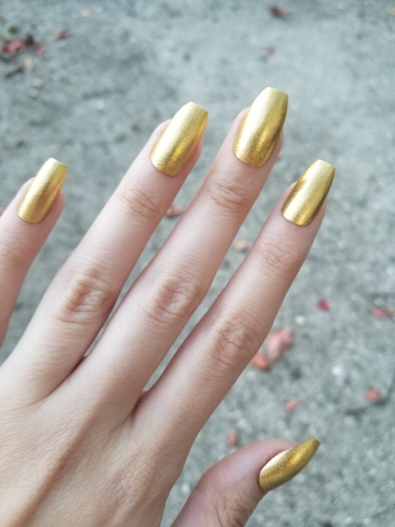 Yellow Gold Nails Set of 20 Gold Nails Fake Nails False - Etsy