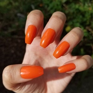 bright orange false nails, set of 20 tools for application included press ons, glue on nails, press on nails, fake nails, stick on image 2