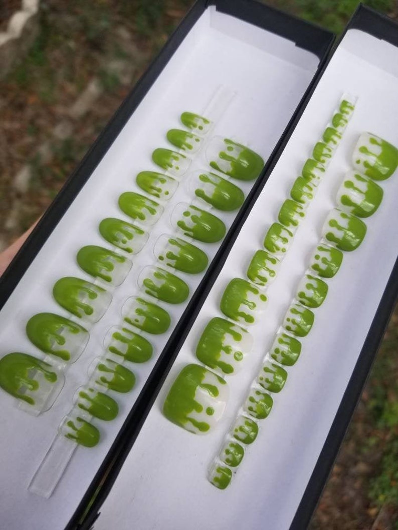 Dripping Goo Nails Set of 20 green nails dripping nails Etsy