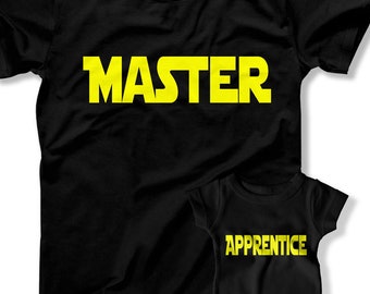 Dad and Baby Matching Black T-Shirt and Bodysuit Set Master And Apprentice Dad and Baby Matching Black T-Shirt and Bodysuit Set Master And Apprentice