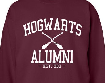 Alumni Wizard School Crewneck Sweater Unisex Maroon o Gray Sweatshirt Pott Head Wizadary Nerd Geek Movie Lover Jumper England HP