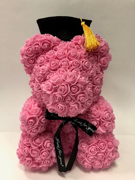 graduation flowers with bear