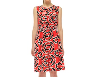 Stella Pleat Dress - Silk Red blossom print