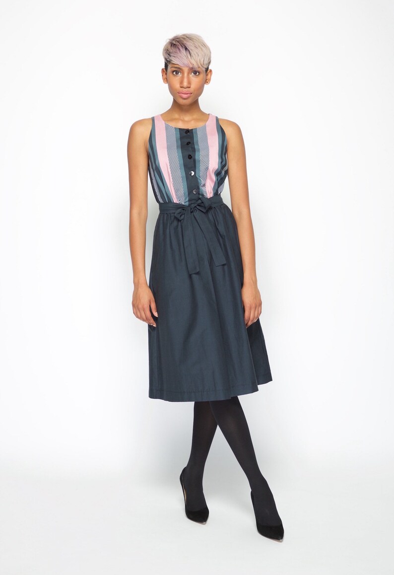 Lucy Pleat Dress Black Pink Stripe Print Etsy