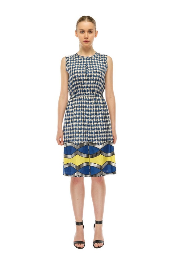 Buy Stella Pleat Dress Blue Water Drop Print Online in India Etsy