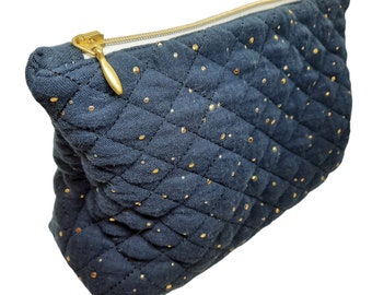 Double gauze toiletry bag with gold polka dots