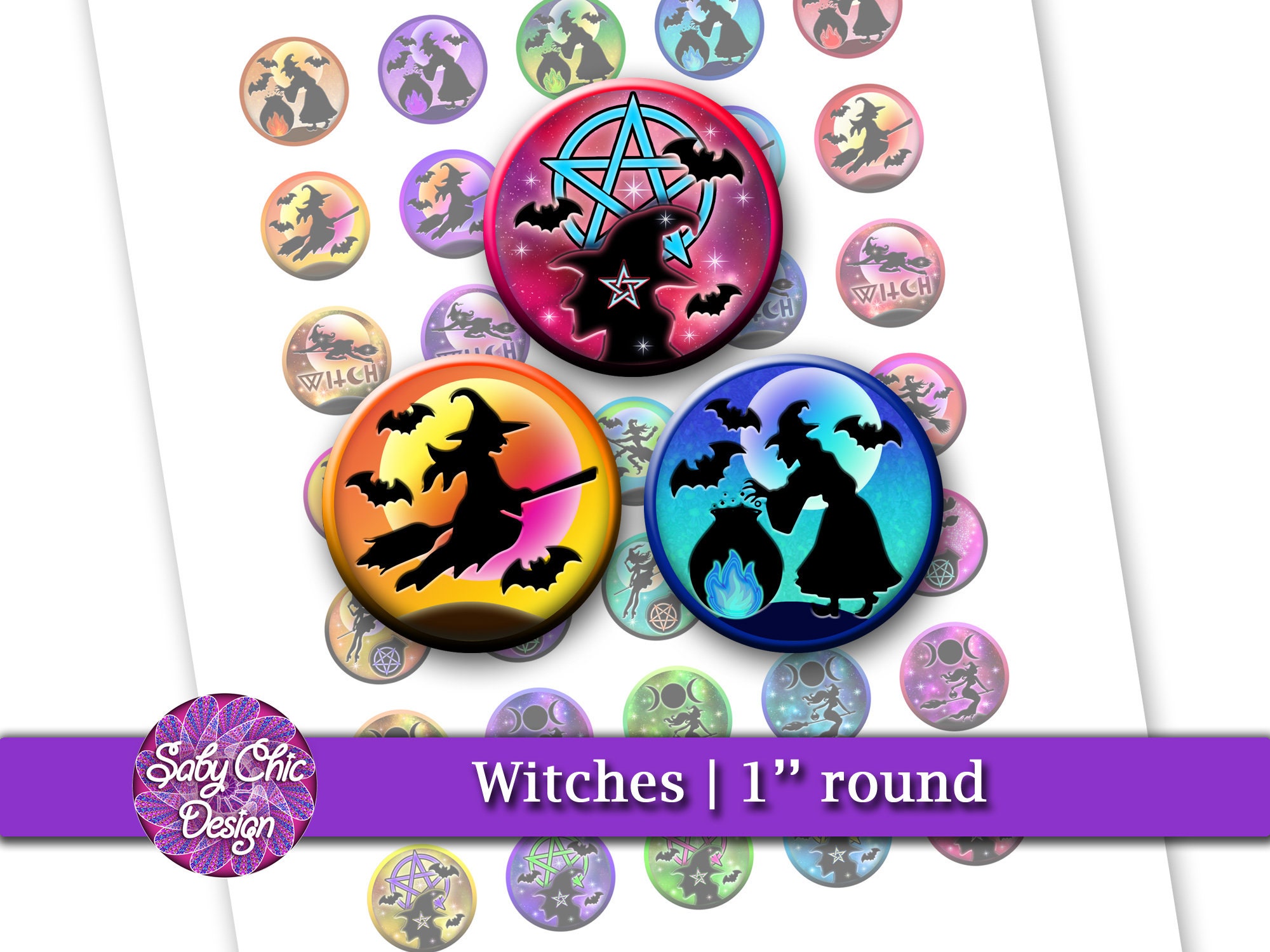 Printable Witches Stickers 1 Inch Circles Digital Collage - Etsy