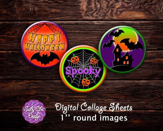 20 /& 18mm Cabochons for Jewelry 30mm 1 inch Pendants Earrrings Scrapbook Bottle Caps Printable Collage Sheet Halloween Silhouettes