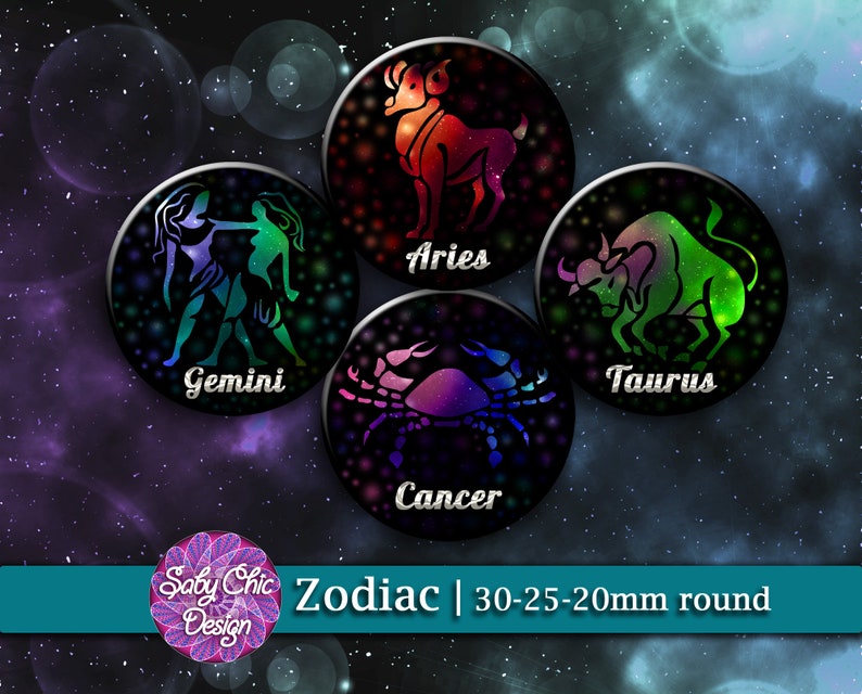 printable zodiac sign astrology stickers digital collage etsy