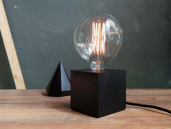 Items similar to Black concrete Lamp. Concrete table lamp. Concrete