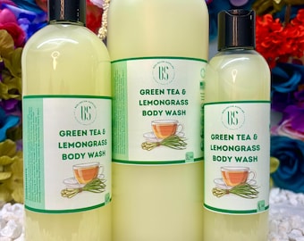 Green Tea & Lemongrass Body Wash, Sulfate and Paraben Free, Vega, 8, 16, or 32 Oz Options