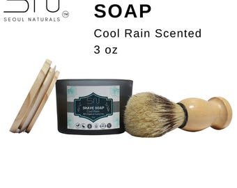 Seoul Naturals Cool Rain Shaving Soap Set, 3 oz with Shaving Brush, K Beauty Skin care, All Natural, Vegan
