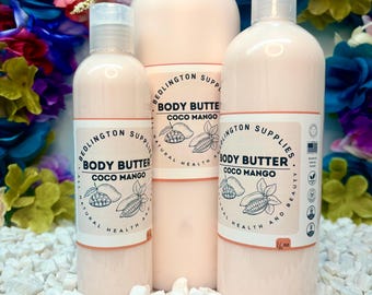 Coco Mango Body Butter, Sulfate and Paraben Free, Vegan, 8, 16, or 32 Oz Options