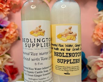 Amazing Fermented Rice Water Infused with Raw Ginger and Aloe Vera Gel, Healthy Scalp and Hair Growth Shampoo And Conditioner Set.