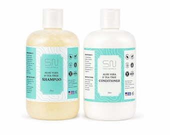 All Natural Vegan Aloe Shampoo and Conditioner Set: Tea Tree, Rosemary, Lavender