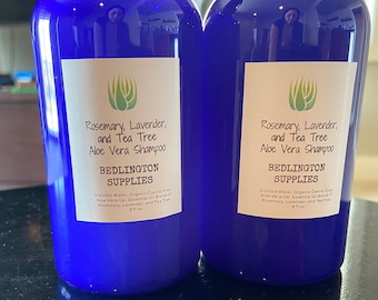 Bottles of Aloe Vera Gel Shampoo for Oily, Dandruff Hair, with Tea Tree, Lavender, and Rosemary Essential Oils, 8 oz, single or bulk options