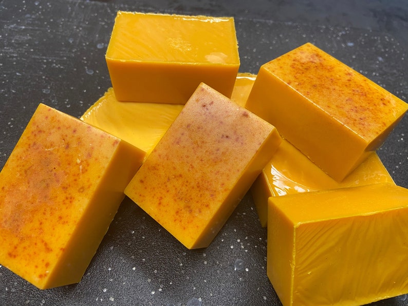 Best Selling Kojic Acid Soap Bar with Raw Turmeric and Papaya Powder, coconut oil soap base, 4 oz bar image 1