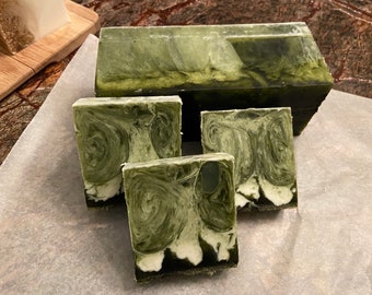 Luxury Spirulina Moringa Soap with Goats Milk Soap, Eucalyptus and Rosemary essential Oils, Loaf and Single Bar Options