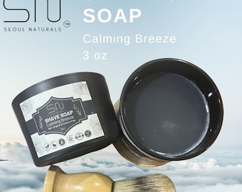 Seoul Naturals Calming Breeze Shaving Soap Set, 3 oz with Shaving Brush, K Beauty Skin care, All Natural, Vegan