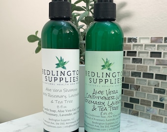 All Natural, Vegan Aloe Shampoo and Conditioner Set with Tea Tree, Rosemary and Lavender Essential Oils