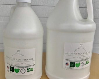 All Natural, environmentally friendly, plant based  Unscented Base Body Wash, Bulk Wholesale available in 1/2 or Full Gallon Options