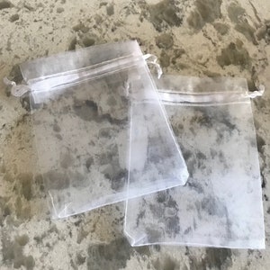White  Organza Satchels 10, 25, 50, and 100 quantities, perfect for wedding favors, craft projects, dried lavender satchels, 9x12 cm