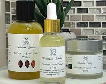 Triple Turmeric Skincare Product Combo-  Face Wash, Face Serum, and Face Cream