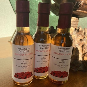 Rosewater and Glycerin, made with all natural vegetable glycerin