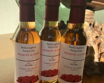 Rosewater and Glycerin, made with all natural vegetable glycerin