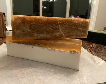 Luxury Oatmeal Honey Goats Milk Soap with Vanilla, Sandalwood and Patchouli Essential Oils in Loaf and Single Bar Options