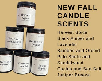All Natural, 100% Soy Wax Candle Line-  Multiple Scents, Fall Scent Line, 8 oz