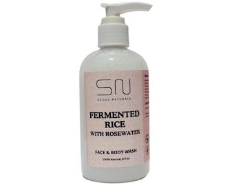 Seoul Naturals, Korean-Inspired Face and Body Wash | Fermented Rice Water, Rose Hydrosol, Aloe & Vitamins | 8 oz Vegan Cleanser