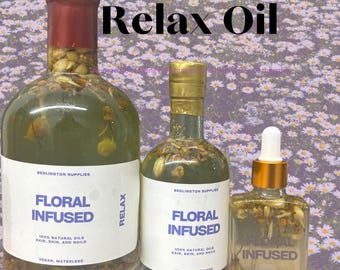 Floral Infused Relaxing Oil, 1 oz, 3 oz, and 12 oz option, All Natural, Vegan, Non-GMO