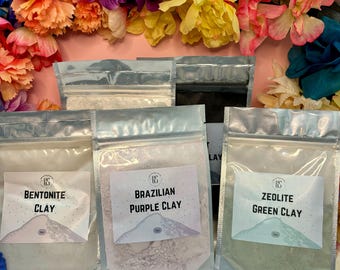 Clay Pack- Bentonite Clay, Coconut Charcoal Clay, Brazilian Purple Clay, Zeolite Green Clay, Kaolin Rose Clay, and Kaolin White Clay