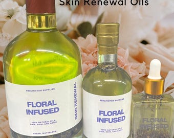 Floral Infused Skin Renewal Oil, 1 oz, 3 oz, and 12 oz option, All Natural, Vegan, Non-GMO