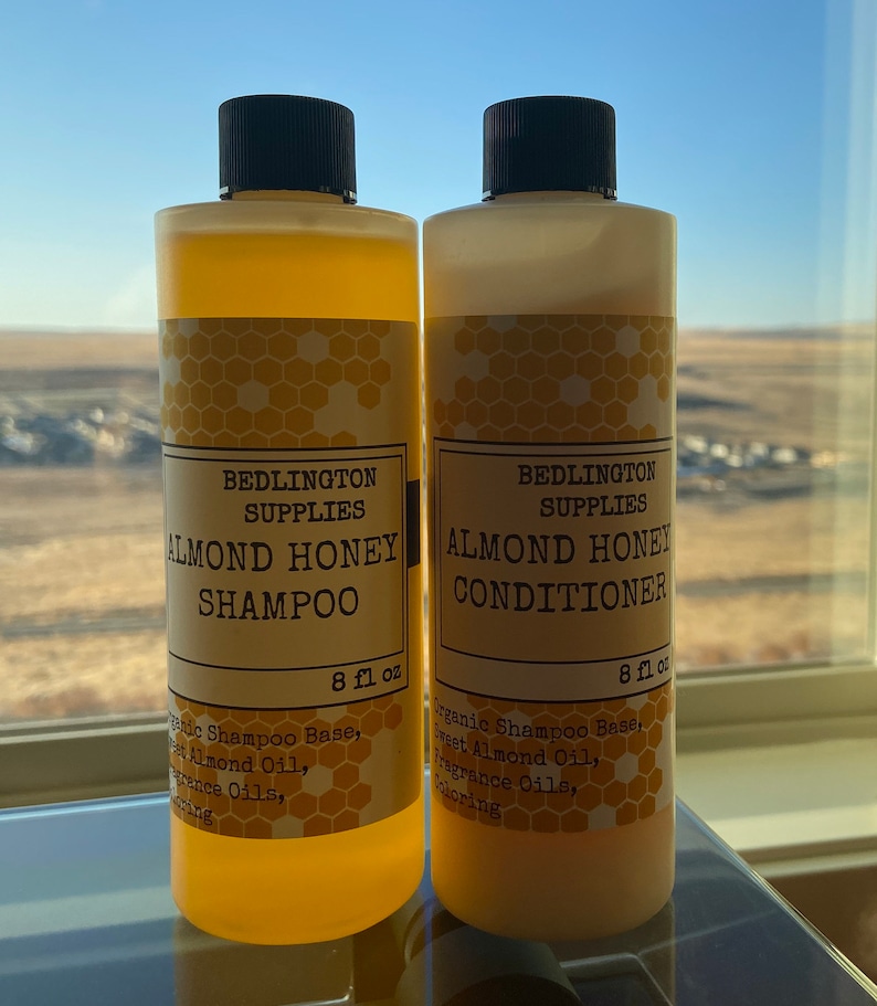 Almond Honey Shampoo and Conditioner Set, All Natural, Non-GMO Vegan ingredients image 1