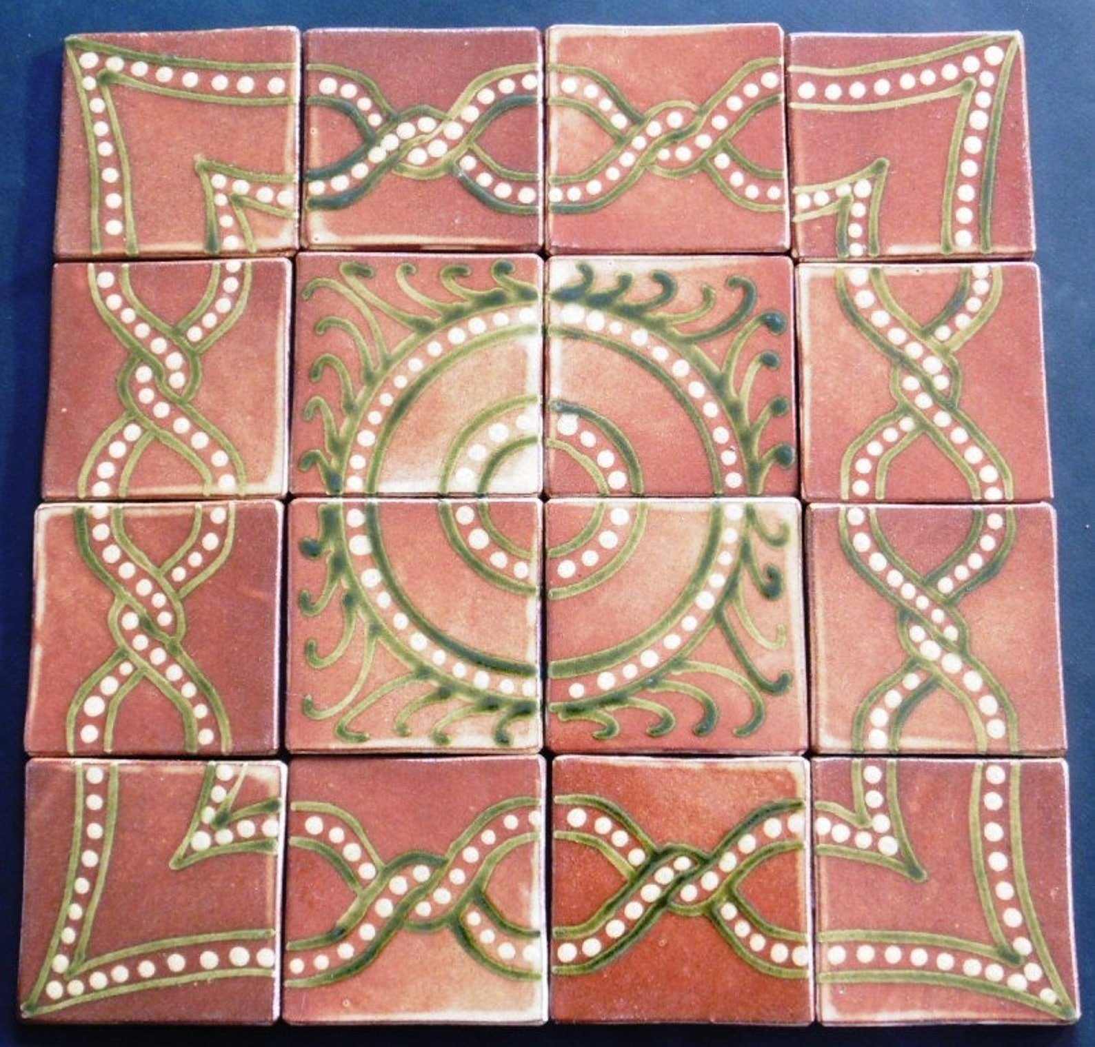 Sliptrailed earthenware tile by Helen Baron splashback aga Etsy