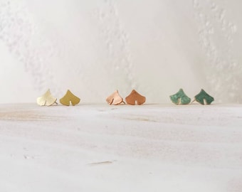 ginkgo biloba earrings, brass earrings, copper earrings