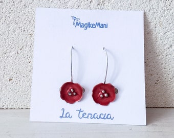 poppy earrings, dangling earrings, silver earrings, closed monachella earrings, nature-inspired jewelry