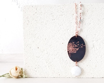 Dandelion pendant necklace, long pendant necklace