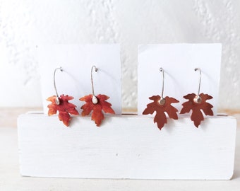 maple earrings, copper earrings, copper pendant earrings, leaf earrings, autumn earrings, friendship symbol