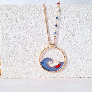 Sea wave necklace, wave jewelry, long necklace, brass necklace image 1