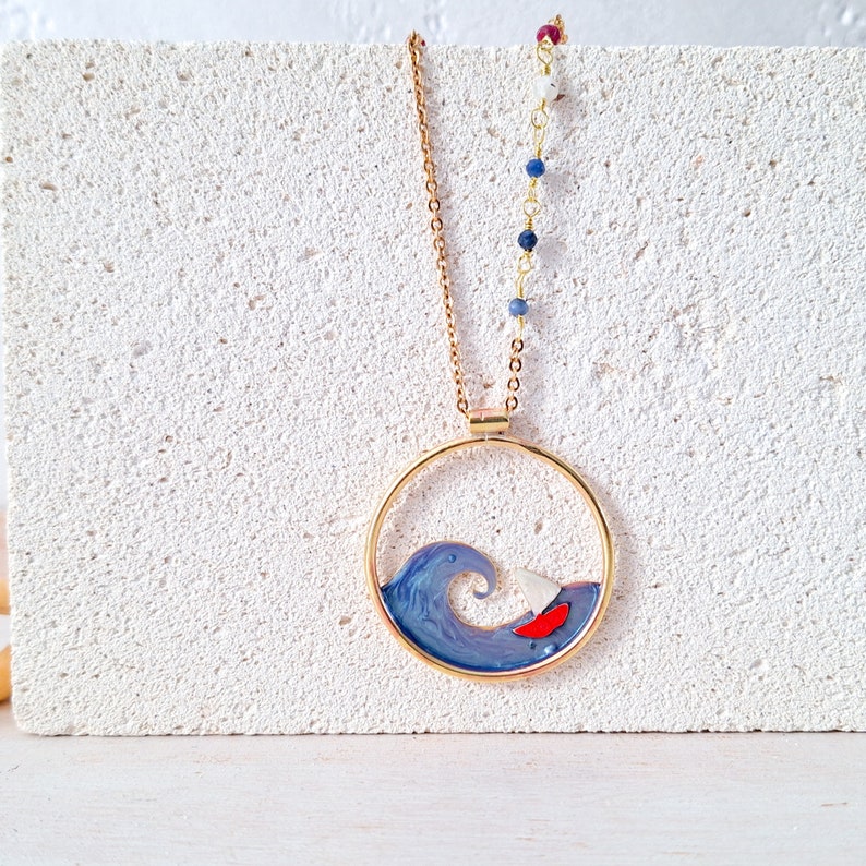 Sea wave necklace, wave jewelry, long necklace, brass necklace image 1