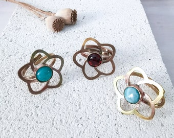 frangipani rings, adjustable rings, brass rings, hard stone rings