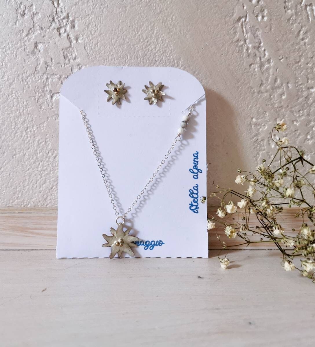 Edelweiss Pendant and Earrings in Brass and Silver With - Etsy Norway