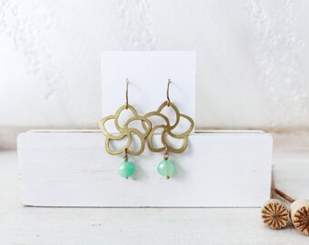 Frangipani, frangipani earrings, frangipani flower jewelry, amazonite earrings,