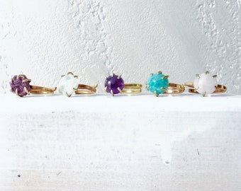 adjustable brass and semi-precious stones ring, griffes ring