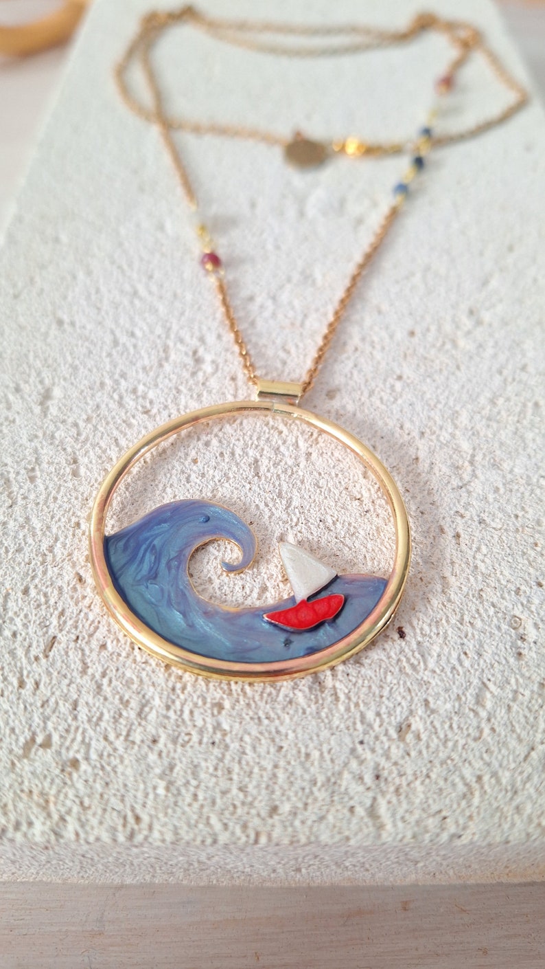 Sea wave necklace, wave jewelry, long necklace, brass necklace image 3