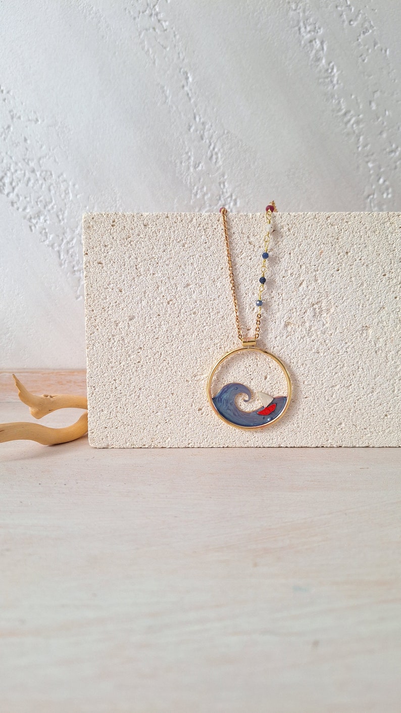 Sea wave necklace, wave jewelry, long necklace, brass necklace image 4